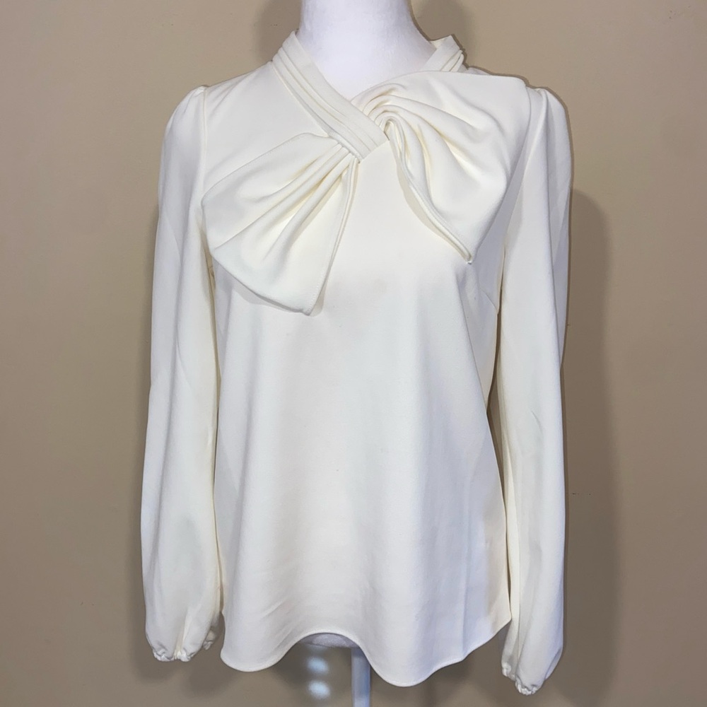 Chic Cream Women's Blouse with Bow Accent